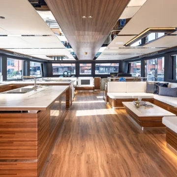 26 ATRAVERSIA – VisionF E-Cat 80 Catamaran Charter main saloon 1